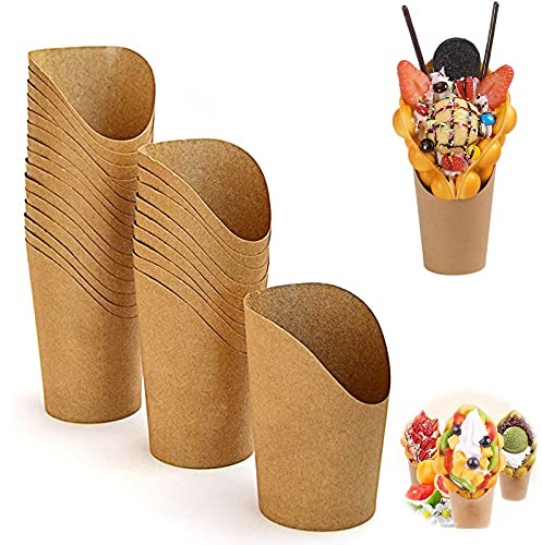 Wenyue Pommes Tüten,Candybar Bechers, Eisbecher Pappe, Snackbecher Popcorntüte, 40 Stück Pommes Pommesbox für Pommes Frites Kraftpapier Becher Kraftpapier Becher Frozen Dessert Supplies Backen Kuchen