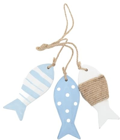 Decorazioni per Pesci in Legno, Ornamenti da Parete a Tema Marino, Stile Nautico, 3 Pezzi, per Casa e Spiaggia