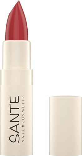 Sante Naturkosmetik Moisture Lipstick 05 Strawberry, lápiz labial nutritivo con ácido hialurónico, efecto plump y sepilift, cuidado de labios para labios suaves en delicado tono de bayas, 4,5 g