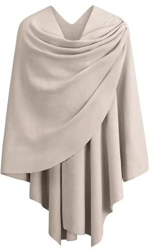 PULI Womens Large Cross Front Poncho Sweater Wrap Topper Knitted Elegant Shawls Cape for Fall Winter Warm Oatmeal
