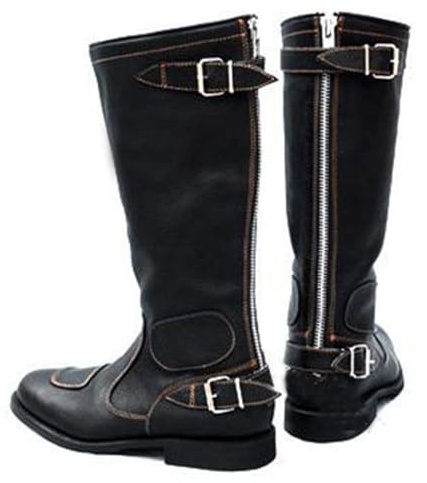 DJFOG Bottes de Chevalier Style Cowboy Occidental pour Hommes, Bottes Hautes de Moto avec Boucle, Bottes Plates Vintage de Grande Taille, Chaussures d'équitation d'extérieur,Noir,43 EU