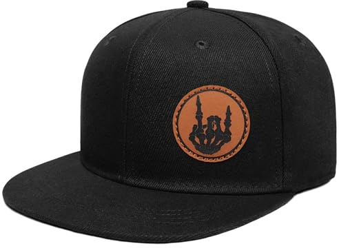 Flat Brim Hats for Men - Gothic Style Skull hat Leather Pattern - Hip-Hop Snapback Hat Skeleton Hats for Men-Skeleton Rock