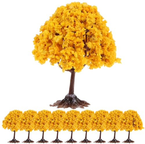 LOGOFUN 10pcs Model Trees Miniature Landscape Tree with Base Plastic Mini Trees Props Simulation Tiny Tree Model for Dollhouse Sand Table Micro Landscape Accessories - Orange, 6cm