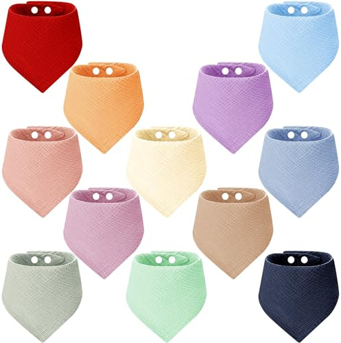 Toaren 12 Pièces Bavoirs Triangulaires Bavoir Bandana Bebe Bavoirs Bébé Mousseline Foulard Bavoirs Bébé Naissance 100% Coton avec 2 Bouton Réglable, Doux Absorbant Respirent pour Garçons Filles