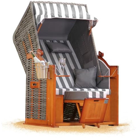 Strandkorb Hanse Ostsee 1 Sitzer Klassik 100cm breit - Volllieger bereits montiert inkl. Strandkorbrollen ideal für Zuhause, Balkon und Terrasse