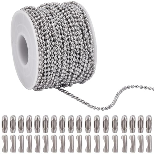 SOFPLATE 20M Catena A Sfera In Acciaio Inossidabile Catena con Perline Argento Connettori A Catena Sfusa Chiusure Lunga Ciondola Catena A Sfera con Perline per Kit di Creazione di Gioielli Collana Bra