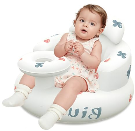 Inflatable Baby Chair for 3 Months and Up, Toddler Floor Baby Seats for Sitting Up, Inflatable Sofa Built-in Air Pump, Blow Up Chair with Back and Neck Support (Strawberry)