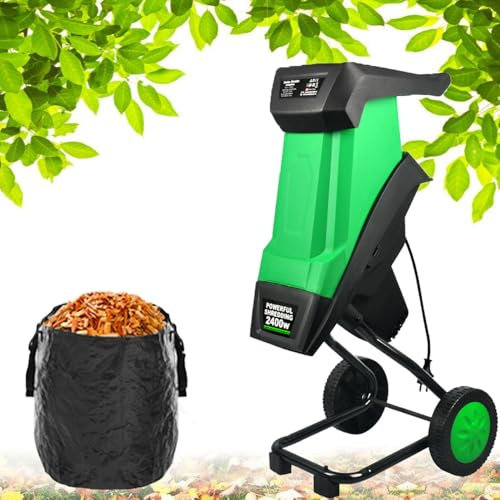 4500rpm Garden Leaf Shredder, 2400W Portable Electric Wood Chipper, 39mm Cutting Direct, with 50L Collection Bag, Wheels&Safety Locking Knob, 230-240V Multifunctional Branch Chipper, for Lawn, Yard