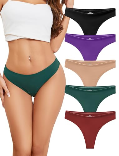 Voenxe Bomull Stringtrosor Dam UnderkläDer Flerpack,Women Cotton Thong | 5 Pack Kvinnor Trosor String,Comfortable Underwear,Brasilian Tangas Panties,Tanga Damtrosor,Sport Trosa Lingerie Multipack