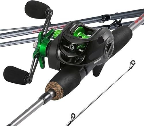 ZWCSHUU Canna da Pesca combinata 1,7 m Canna da Casting in Fibra di Carbonio e Mulinello da baitcasting Max Drag 8 kg for spigole Set Combinato di Canna(1.7m And Left Hand,Green)