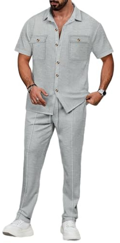 Veriliss Men's Tracksuits 2 Piece Shorts Sleeve Jogging Suits, Gray, M
