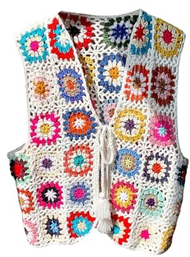 GORGLITTER Stickad väst dam elegant virkad väst fram öppen ärmlös västar med V-ringning virkad väst vintage boho stickade västar