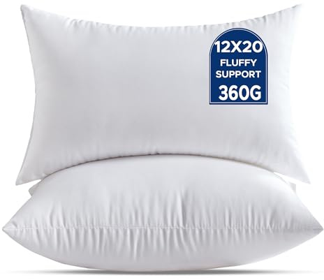 QSWRD 30 x 50 CM Cushion Inserts Pack of 2 Small White Decorative Lumbar Throw Pillow Inserts for Living Room Couch Bed Sofa Rectangle Cushion Sham Stuffer Indoor