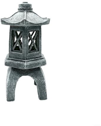 Allthingstore Farol LED solar de pagoda para jardín, camino de resina, diseño de piedra de resina, luz nocturna automática, decoración oriental zen para espacios al aire libre (C)
