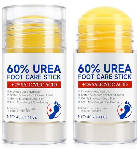 2PCS Urea Cream Stick 60% + 2% Salicylic Acid, Heel Balm for Dry Cracked Feet, Callus Remover & Exfoliating Moisturizer, Fast-Absorbing Foot Cream Stick for Rough Heels, Hands & Knees