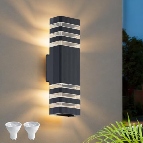Klighten Lámpara exterior de pared Interior/Exterior, IP65 Lámpara de pared GU10 Up Down 3000K, Aplique Pared LED Para Dormitorio, Patio,Terraza, Corredor(Antracita)