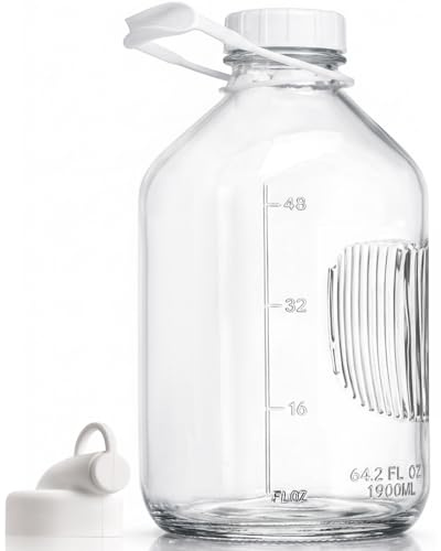 CUCUMI Glass Milk Bottle with Reusable Strong Airtight Screw Lid, 1 Pack 64 Oz Glass Juice Bottles for Almond Milk