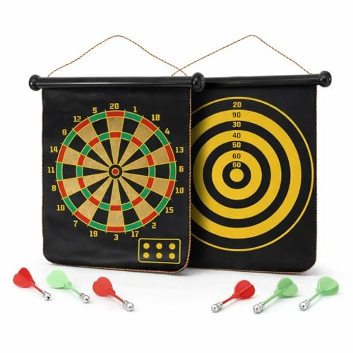 Bersaglio Magnetico Freccette 15'' Doppio Lato 37x43 cm – Gioco Tiro a Segno con 6 Dardi Magnetici Sicuri – Bersaglio Arrotolabile da Appendere – Gioco Bambini e Adulti per Casa, Ufficio e Allenamento