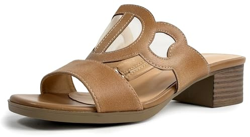 JOMIX Sandali Donna Eleganti con Tacco Medio Blocco Ciabatte Estive Comode Scarpe Mule Tacco Largo Aperte Casual per Lavoro Città Vacanze e Tutti i Giorni Khaki 37