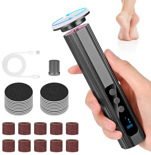 2 in 1 Rimuovi Calli Elettrico, Pedicure Elettrico Professionale Piedi con Display LCD, Lima Elettrica per Piedi, Velocità Regolabile, Set Calli Rimozione Ricaricabile, per Screpolata e Morta (Grigio)