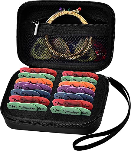 70+ Guitar Pick Holder Case for Fender for JIM DUNLOP for D'Addario Acoustic Strings, Universal Pick Organizer for Capo, String Winder, Bridge Pins, Accessory Kit for Guitars Player Music Lover -Black