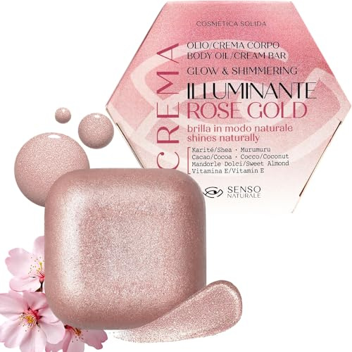 Senso Naturale Erhellendes Körperöl Solide Rose Gold, Shimmer Glitter Körperbräunungscreme Pflegende, Feuchtigkeitscreme für Leuchtende Haut mit Vitamin E, Sheabutter, 100% Natürlich Vegan