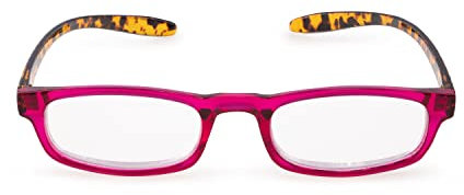 Contacta, Hug, Occhiali da Lettura per Uomo e Donna, Occhiale Autoreggente da Collo, Aste Allungate e Ricurve, Colore Lampone con Asta Demi, Diottrie +2,50, Confezione con Astuccio Portaocchiali, 19g