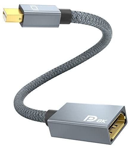 Mini DisplayPort auf DisplayPort 1.4 Adapter, mit 8K@60Hz 4K@144Hz/120Hz 2K@240Hz/144Hz/120Hz, 32.4Gbps, HDR DLSS FSR DSC1.2a HDCP FreeSync G-SYNC für Laptop, PC, Intel NUC, Tablet, Monitor (20CM)
