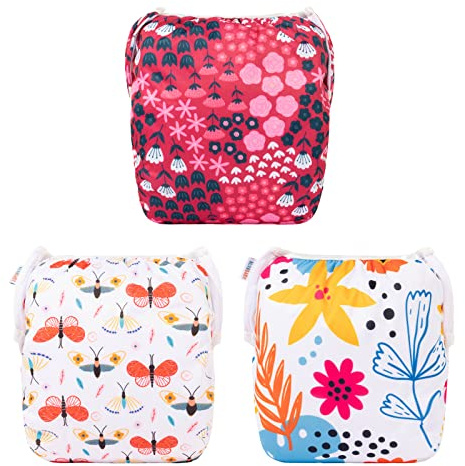 ALVABABY Cloth Swim Diaper 3pcs Baby/Toddler/Infant Snap Reusable Adjustable Swimming Diaper Baby Boy and Girl 3SWY32 Small (Pack of 3)