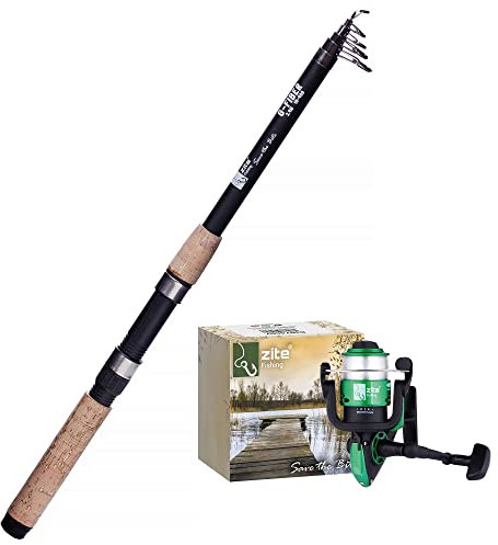 Zite Fishing Forellen-Combo für Einsteiger - Teleskop Angelrute & Rolle als Angelset - Teleskoprute 2,40m - Forellenrolle mit Schnur Bespult