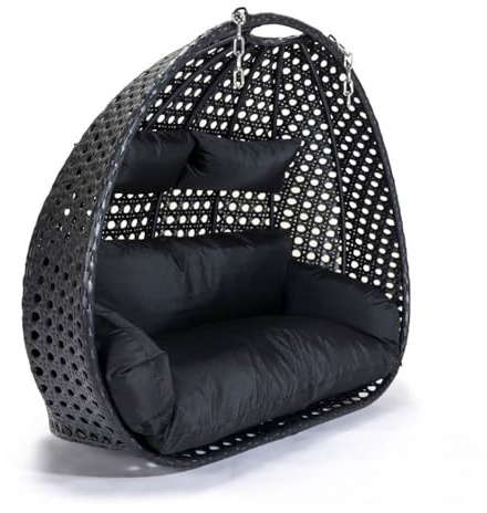 Home Deluxe - Hängesessel Twin - Schwarz, nur Korb - inkl. Sitz- und Rückenkissen I Polyrattan Hängestuhl Gartenschaukel Hängekorb