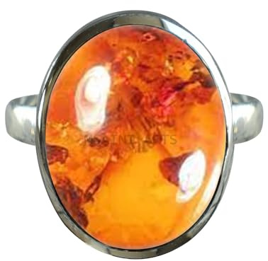Solid 925 Sterling Silver Ring for Women & Men, Amber Ring Gemstone Unique Handcrafted Ring (US Size 7)