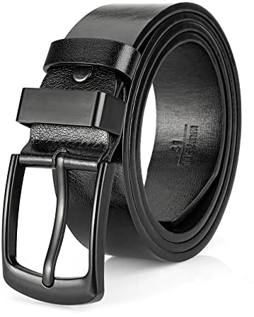 EsengNoyi Black Leather Belt for Men, Mens Casual Belts for Jeans with Single Prong Buckle (Black, L - waist 36-39)