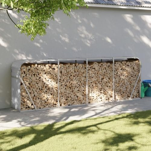 Gecheer Rack à bois extérieur en acier galvanisé, étagère à bois, abri de bûches, gris clair, 300 x 45 x 100 cm