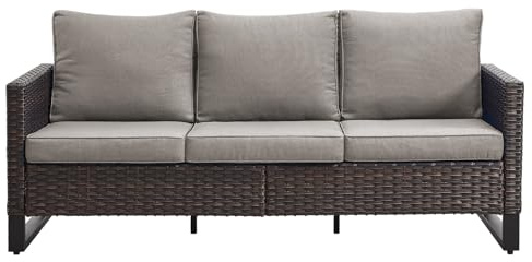Belord Outdoor Couch Patio Furniture: Wicker Patio Sofa with Deep Seat High Back, 800Lbs Weight Capacity Oversize Outdoor Seating 3 Seater Rattan Couch, Anti-Rust Frame, Brown
