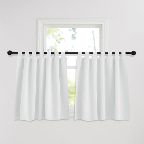 PONY DANCE Tende Corte Oscuranti per Cucina 2 Pezzi 140x90 CM Tende Termica Isolante Camera da Letto per Finestre Piccole con Passanti, Bianco Grigiastro