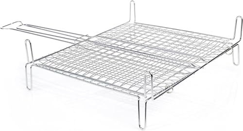 Griglia Barbecue Doppia a Rete Bombata con Piedi in Filo di Acciaio Cromato, Graticola Resistente e Versatile per Grigliate Perfette (40x45 cm)