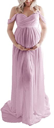 Dubute Maxi Maternity Dress Photoshoot for Women Sleeveless Off Shoudler Pregnant Photo Shoot Dress for Baby Shower (A-Dark Pink, S)