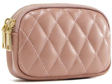QIUTIMIY Women Artificial Artificial Leather Small Purse Pouch Cash Mini Coin Wallet Double Zipper Pocket with Keychain(Quilted Purple)