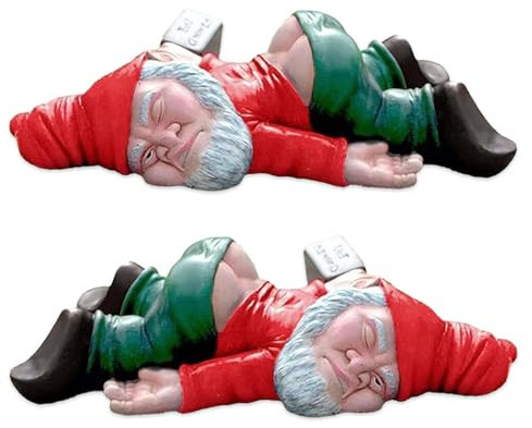 DECUIOCC Statuette Nano da Giardino - Set di 2 Gnomi da Esterno per Decorazione, Nano Delizioso e Divertente, Gartenzwerge da Giardino, Dimensioni Piccole (12cm) per Una Decorazione Unica