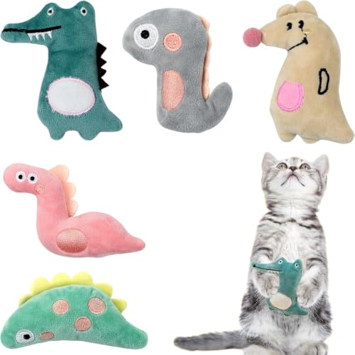 NJCXOLA 5 Pezzi Giocattoli di Peluche con Erba Gatta per gatti pronta catnip Giocattoli Giocattoli di Peluche Morbidi per Gatti, Set di Giocattoli per la Pulizia e l'Addestramento del Giochi Gatto