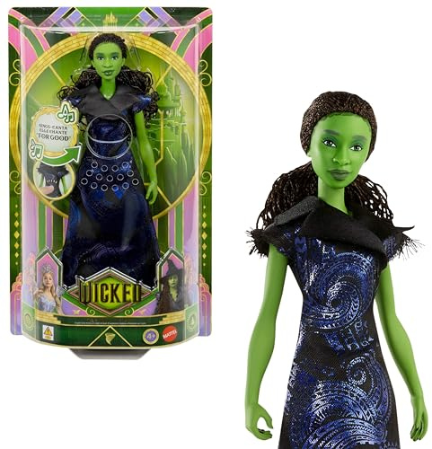 Mattel Universal Pictures Wicked: For Good Elphaba Muñeca cantarina con Ropa de Quita y pon, Inspirada en la película, Canta “For Good” en inglés, JFM09