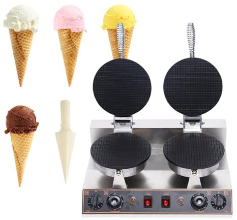 MáQuina Para Hacer Conos De Helado, MáQuina Comercial Para Hacer Conos De Waffle, MáQuina EléCtrica Para Hacer Conos De Waffle Antiadherentes De Acero Inoxidable De 1200 W,Double-220V