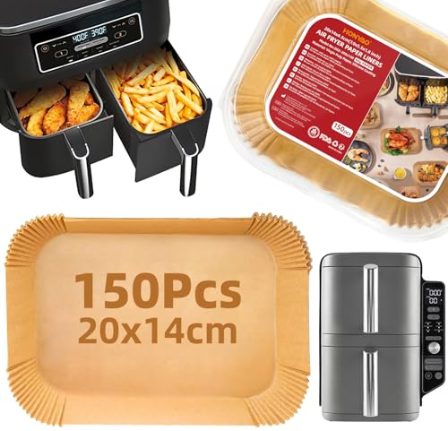 Papel para Freidora de Aire, 150 Piezas Engrosado 20x14cm Rectangular Papel de Horno Accesorios Compatible con Ninja AF300EU AF400EU DZ400EU SL400EU y Otras Dual Double Stack Air Fryer