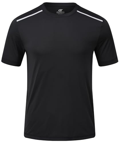 Huayuzh Mens Swimming T Shirt UPF 50+ Rash Guards Watersport Quick Dry Short Sleeve Surfing Running Sports Rash Vest Top Black L