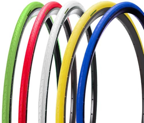 2 farbige Reifen 700 x 23C (23-622) + Presta-Reifenventil für Rennrad und Straßenreifen (gelb, 48 mm)