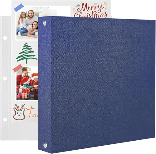 AIOR Fotoalbum Scrapbook 30x30cm mit 20 Taschen, Leinenbezug Fotoalben zum Selbstgestalten und Einkleben 40 Seiten Fotobuch für Geburtstag Hochzeit, Grün