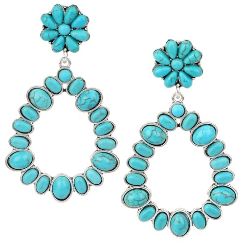 Mikovivi Western Turquoise Earrings for Women, Cowgirl Bohemian Earrings | Delicate Bohemian Rustic Western Jewelry Gifts Turquoise Jewelry for Women