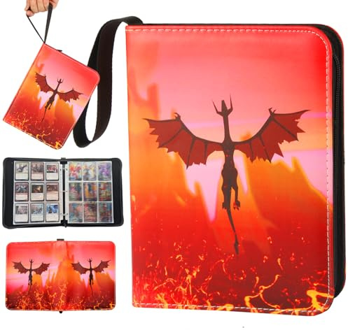 9 Pocket Trading Card Binder with 990 Pockets and Zipper for Card Collection, Waterproof and PU TCG Holder Folder with 55 Removable Sleeves, Album Book Gift for Kids and Card Collectors