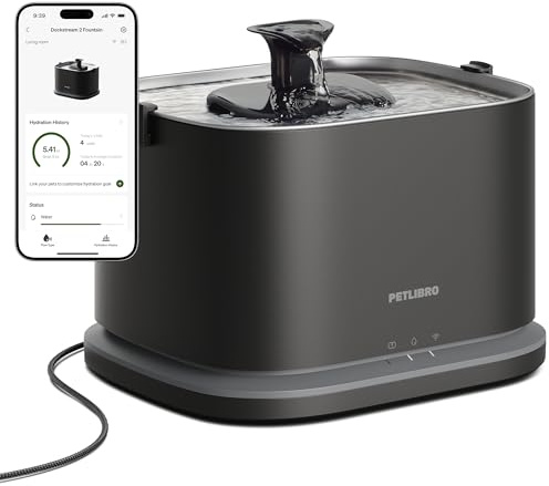 PETLIBRO Förbättrad kattfontän, Dockstream, 2 smart appövervakning, dricksfontän för katt, 3 l kattfontän i rostfritt stål, för att dricka inomhus, 5G WiFi, vattenfontän hund, svart